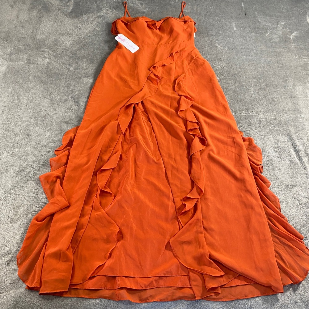 Barbie‎ x Azazie Dress Womens A12 Paprika Orange Bridesmaid Chiffon Maxi Slit